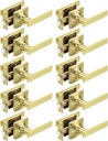 Mengico 10 Pack Passage Door Levers Gold Finish, No-Locking Keyless Square Door Knob, Interior Door Handles for Closet and Hallway, Reversible for Left & Right Handed