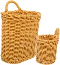 VOSAREA 2Pcs Woven Wall Hanging Storage Basket Imitation Rattan Kitchen Organizer for Fruits Vegetables and Utensils – Decorative Storage Solution for Home and Garden