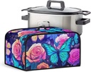 Rose Butterfly Slow Cooker Covers Oval Crock Pot Cover Dust Cover for 6-8 Quart Multi-Cooker Cloth Cover with Pockets Home Kitchen Decor
