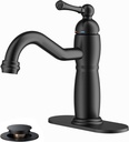 FORIOUS Matte Black Bathroom Vanity Faucet - Single Handle 1 Hole Basin Sink Faucet with Pop-Up Drain and 24" Water Hose, Lead-Free Solid Brass Construction