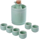 Sake Set 8 Pieces Ceramic Sake Set with Warmer Pot, Celadon Wine Glasses Set, Traditional Japanese Sake Cup Set for Cold/Warm/Shochu/Tea, Green