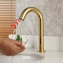 Gold Touchless Countertop Bathroom Sink Faucet, Modern Style, Single Hole, Deck Mount, Brass Finish, 7 Inch Spout Height & Reach, Automatic Sensor, Above Counter Installation
