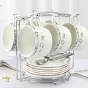 European Ceramic Cup Coffee Cup Set Coffee Cup 6 Piece Set Household Flower Tea Cup Saucer Spoon Mug(E)