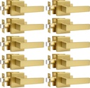 Probrico 10 Pack Square Brushed Gold Passage Door Handle Heavy Duty Keyless Door Lever Lock for Hallway Closet Interior Satin Brass Door Knobs Lockset