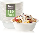 Vplus 180 Pack 16 OZ Paper Bowls, Disposable Compostable Bulk, Eco-friendly Bagasse, Heavy-duty Bowls Perfect for Milk Cereals, Snacks, Salads