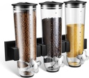 Umigy 1 Pcs Candy Dispenser Wall Mounted, Triple Dry Cereal Grain Dispenser Machine Wall Mount, Food Storage Container for Pantry Snack with 3 Cup for Kitchen, 39 oz (Black)