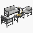 5-Piece Outdoor Patio Conversation Sets, All-Weather HDPE Sectional Furniture Set with Cushions, Outdoor Sofa Set for for Porch, Balcony, Deck, Lawn (Black)