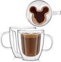 JoyJolt Disney Mickey Mouse 3D Glass Cups Set of 2, 10oz Insulated Double Wall Glass Coffee Cups with 3D Design, Insulated Disney Coffee Cup Set, Unique Mugs also for Espresso