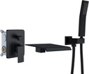 Bathtub Shower Faucet Matte Black All Metal Wall Mounted Shower Faucet Set with Waterfall Tub Spout and High Pressure Handheld Spray Shower Faucet Combo Set Included Valve Trim Kit