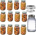 Glass Jars Wide Mouth Glass Mason Jars with Lids, Used for Canning, Pickling, Juice, Jam, Jelly, Salad, Overnight Oats, Fruits, Quart Size 32 Ounce - Pack of 12
