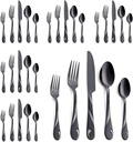 Black Silverware Set for 6, 30-Piece Stainless Steel Flatware Set, Shiny Black Metal Cutlery Set, Include Fork, Knife and Spoon Set, Dishwasher Safe