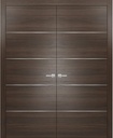Brown Modern French Doors 48 x 80 with Moldings | Planum 0020 Chocolate Ash | Frame Trims Lever Satin Nickel Hardware | Closet Solid Core Door