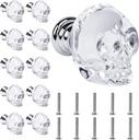 10 Pcs Crystal Glass Door Knobs, Skull Clear Glass Wardrobe Pull Knobs with Screws, Drawer Knobs Handle for Bedside Cabinet Cupboard Home Kitchen Bedroom Decor