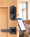 DESLOC B200 Fingerprint Smart Lock with 2 Lever Handles, Keyless Entry Front Door Lock Set, Electronic Keypad Deadbolt, App Control, Auto Lock, Long Battery Life, Secure Home Access