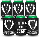 6 Pack Groomsmen Best Man Proposal Can Coolers Bachelor Gifts Groomsmen Gifts Funny Novelty Neoprene Hugger Can Sleeve Favors for Bachelor Party for Wedding Party Beer Holder