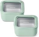Caraway 2pc Glass Food Storage Set - 4.4 Cup Food Containers (2) - Ceramic Coated - Non Toxic, Non Stick Lunch with Lids - Dishwasher, Oven, & Microwave Safe - Mist