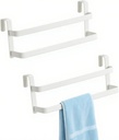 Double Layer Over Cabinet Towel Bar Holder, 2-Pack Stainless Steel Towel Bar for Hanging 2 Towels, Over The Door Towel Rack for Kitchen and Bathroom, Space-Saving Towel Hanger (White)