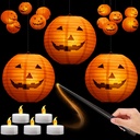 12pcs 10in Floating Jack-O-Lanterns with Wand Remote and 24pcs LED Tea Lights for Decor