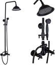 Faucets Set 8 inch Black Shower Brass Rainfall Shower Head Tub Spout Bath Shower Wall Mounted Black Copper Tub Spout Shower-Model E