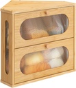 Corner Bread Box for Kitchen Countertop, 2 Tier Corner Bread Box, Bamboo Wood Large Capacity Bread Storage Bin with Acrylic Wavy Door Panel