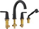 Bathtub Faucet Trim Kit with Hand Shower and Rough-in Valve Deck Mount 4 Hole High Flow Classic High Arch Tub Faucets Black, WT-9808BK