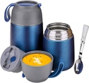 Insulated Thermo Food Jar for Hot & Cold Food for Kids Adult, 17&24 oz Soup Thermal Hot Food Containers for Lunch, Triple Layer Insulation Stainless Steel Food Jar with Spoon (2 Pack Blue)
