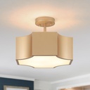 Modern Gold 3-Light Ceiling Light Fixture, Metal Industrial Semi Flush Mount Close to Ceiling Light, Farmhouse Light Fixtures Ceiling Mount, Geometry Chandelier for Kitchen, Dining Room, Hallway