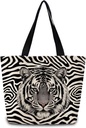 Tiger Stripe Tote Bag Reusable Grocery Bags Aesthetic Shopping Shoulder Handbag with Interior Pocket Lightweight & Washable Stylish Tiger Stripe Present for Women-4