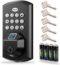 DESLOC A100F Keypad Fingerprint Door Lock, Keyless Entry Door Lock, Smart Lock Deadbolt for Front Door, Easy Installation, Emergency Power Port,12 Months Battery, IP54 Waterproof, 5 Keys