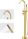 GIMILI Gold Floor Mount Bathtub Faucet Freestanding Tub Filler Standing High Flow Shower Faucets Shower Mixer Taps, Swivel Gooseneck Spout with Cylinder Handheld
