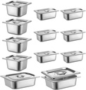 Maxdot 12 Set Stainless Steel Hotel Pan 1/2 1/4 1/6 Size 4 Inch Deep with Lids, Stainless Steel Steam Table Pan, Commercial Food Pans for Restaurant Catering Salad Bar Party Supplies Metal Steam Tray