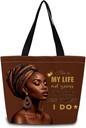 African American Tote Bag Reusable Grocery Bags Aesthetic Shopping Shoulder Handbag with Interior Zipper Pocket Stylish My Life Present for Women