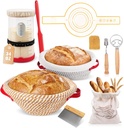 Sourdough Starter Kit - Round & Oval Cotton Rope Banneton Bread Proofing Basket Set, 34oz Sourdough Starter Jar & Bread Making Tools Kit, Sourdough Bread Baking Supplies, Red