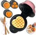 Mini Waffle Maker with 6 Removable Plates,Small Heart Waffle Maker Keto,3-in-1 Multi-plate set,Wafflera Iron for Kids Family&Individuals,4'' Non Stick Cooking Plates with Fast & Even Heating(Pink)