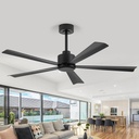 ZYD 52 Inch Black Low Profile Ceiling Fan Without Light, Modern Industrial Ceiling Fan with Remote, Reversible Quiet DC Copper Motor for Bedroom, Living Room, Kitchen, Covered Outdoor