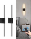 Battery Operated Wall Sconce Set of 2, Dimmable Battery Wall Sconce with Remote Control,3000K-6500K LED Wireless Wall Light for Bedroom,Living Room, 26.6 Inch, Black(2 Pack)