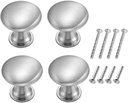 heneng 4 Pcs 304 Stainless Steel Solid Round Cabinet Knobs for Kitchen, Bathroom, 1-3/16'' Diameter, Brushed Finish