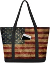 Vintage American Flag Tote Bag Tote Bag for Women Reusable Grocery Shopping Cloth Bags with Zipper Large Capacity Foldable Handbag Gym Bag for Gift Activity