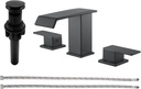 Matte Black Bathroom Faucets for Sink 3 Hole Widespread Waterfall Vanity Faucets Basin Faucet with Pop-Up Drain 8 inch Bathroom Lavatory Faucet