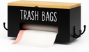 Bamboo Trash Bag Organizer & Dispenser with Hooks – Wall-Mount or Countertop Holder | Black Wood Storage Box for Kitchen, Pantry & Laundry – Fits 8–33 Gallon Rolls