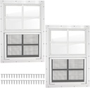 2 Pack Shed Windows 12x18, Flush Mount Sliding Windows with Tempered Glass & Fiberglass Screen, Small Window with 41 Screws for Chicken Coop, Playhouse, Basement, Bathroom, Garage, Barns (White)