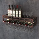 Organize Kitchen Industrial Wine Rack with Glass Holder, Wall-Mounted Metal Wine Bottle Storage Holder, Vintage Wine Shelf, for Bar/Kitchen/Cabinet/Commercial Cellars Clubs