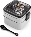 Bento Lunch Box for Women Lunch Containers for Adults Tiger at Rest Double Layered Lunchbox Large Capacity Bento Box with Cutlery for Work Picnic Camping Travel