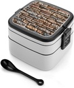Stone Wall Bento Box Leak-Proof Double Layered Lunch Containers with Spoons And Invisible Handle, Portable Lunch Boxes for Work Picnic Travel