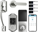 Keyless Entry Door Lock deadbolt with Handle Set, Smart Lock for Front Door, Front Door Lock Set with Smart Lock and Front Door Handle,Satin Nickel