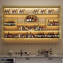 Bar Shelf Wine Rack Wall Mounted with Wine Glass Holder with LED Light,Floating Bar Shelves,Iron Liquor Bottle Display Shelf,Hanging Metal Wine Storage Racks for n,Wine Cellar,Black/G