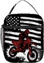 Motorcycle American Flag Lunch Box for Boys Kids, Dirt Bike Motocross Lunch Bag for Men Women, Portable Reusable Insulated Lunchbox Cooler Tote for School Office Work Picnic Travel