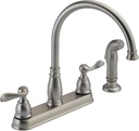 Delta Windemere Brushed Nickel Kitchen Faucet with Side Sprayer, Traditional 4 Hole Kitchen Sink Faucet, Two-Handle, Stainless 21996LF-SS