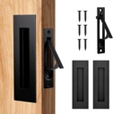 Lpraer 150mm Matte Black Pocket Door Hardware Set, 2 Recessed Flush Pulls + 1 Edge Pull, 304 Stainless Steel for Solid Wood Sliding Closet Barn Doors