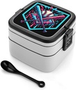 Baseball Home Plate Drip Game Day Double Layer Bento Box Lunch Box with Spoon Leakproof One-piece Stackable for Work Travel
